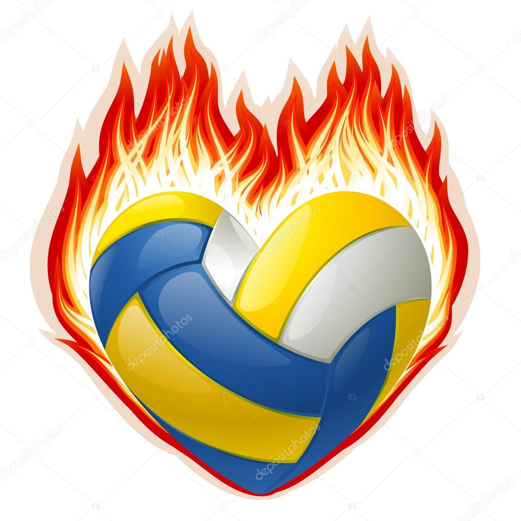 1024x1024 Volleyball On Fire In The Shape Of Heart Stock Vector