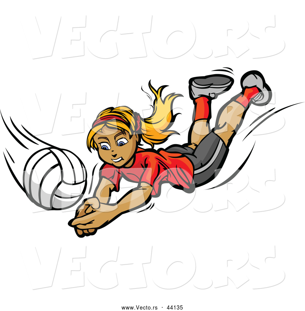 1024x1044 Vector Of A Competitive Cartoon Female Volleyball Player Diving