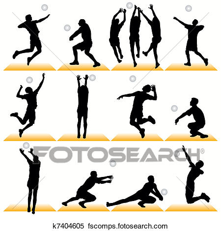 450x470 Clipart Of 12 Volleyball Players Silhouettes K7404605