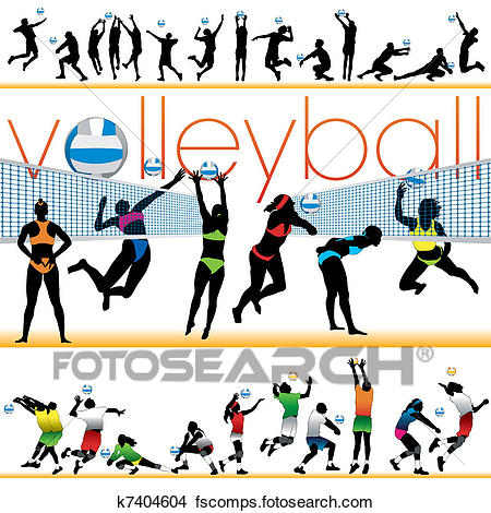 450x470 Clipart Of 30 Volleyball Players Silhouettes K7404604