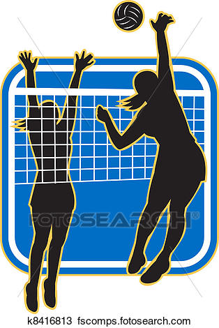 314x470 Drawing Of Volleyball Player Spiking Blocking K8416813