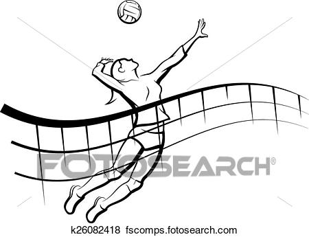 450x345 Clip Art Of Volleyball Spike With Flowing Net K26082418