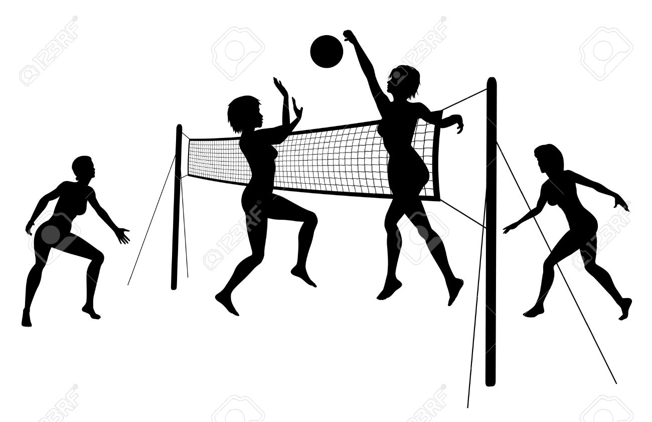 1300x841 Silhouettes Of Women Playing Beach Volleyball Royalty Free