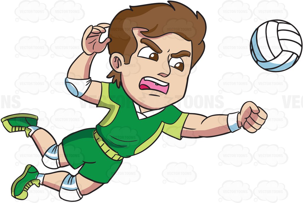 1024x687 A Male Athlete Aggressively Spikes A Volleyball Cartoon Clipart