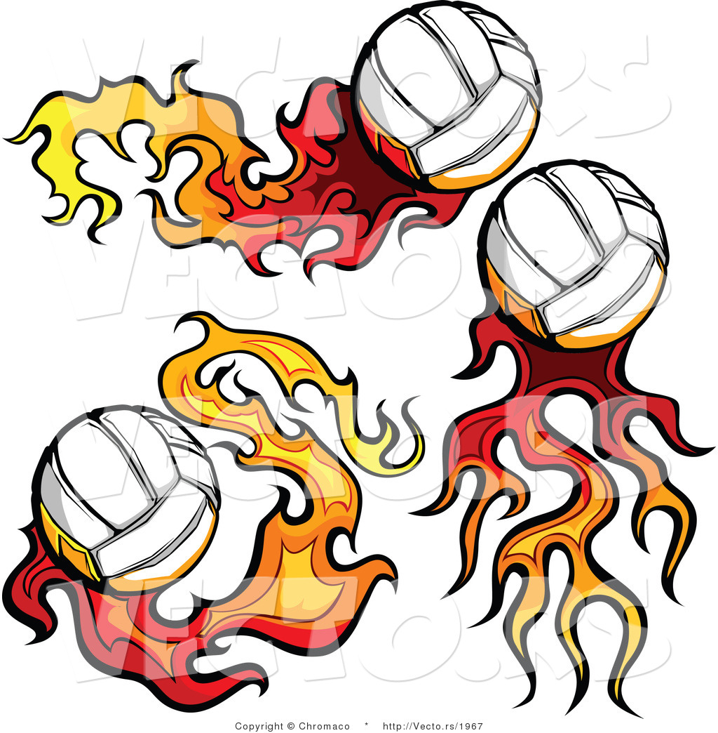 1024x1044 Vector Of 3 Flaming Volleyballs By Chromaco