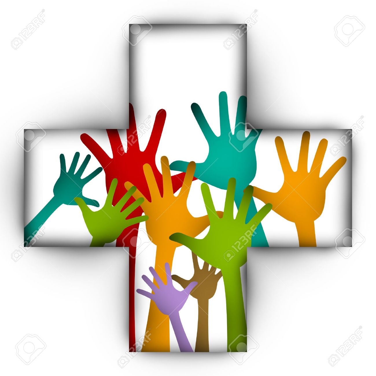 1300x1300 Colorful Raised Hands In Cross Sign For Volunteer And Voting