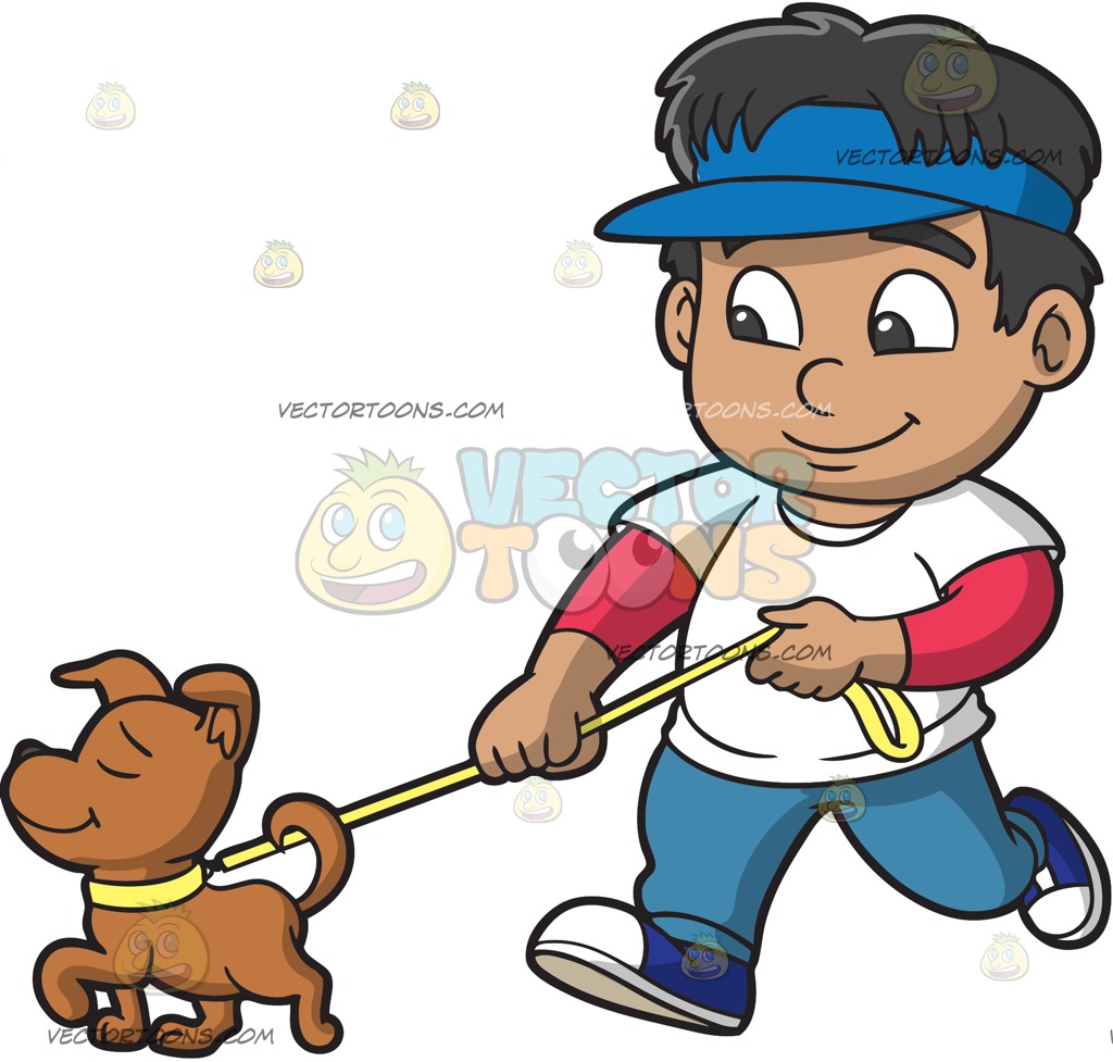 1024x977 A Boy Walking A Dog Cartoon Clipart