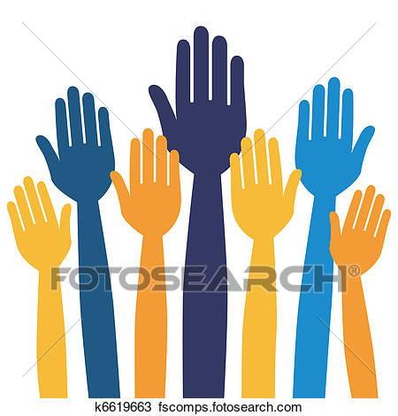450x470 Clipart Of Hands Volunteering Or Voting. K6619663