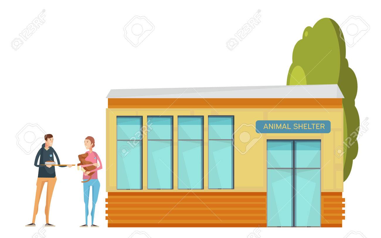 1300x812 Volunteering Composition With Flat Animal Shelter House And Young