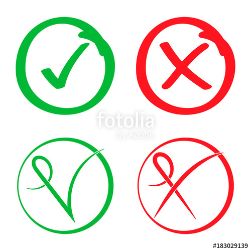 500x500 Check Mark Stickers, Green Tick And Red Cross Signs. Button