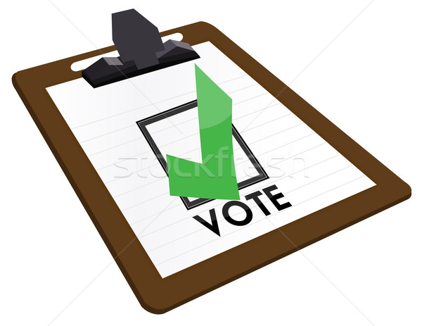 600x463 Clipboard Checkbox With Green Checkmark And The Word Vote. Stock