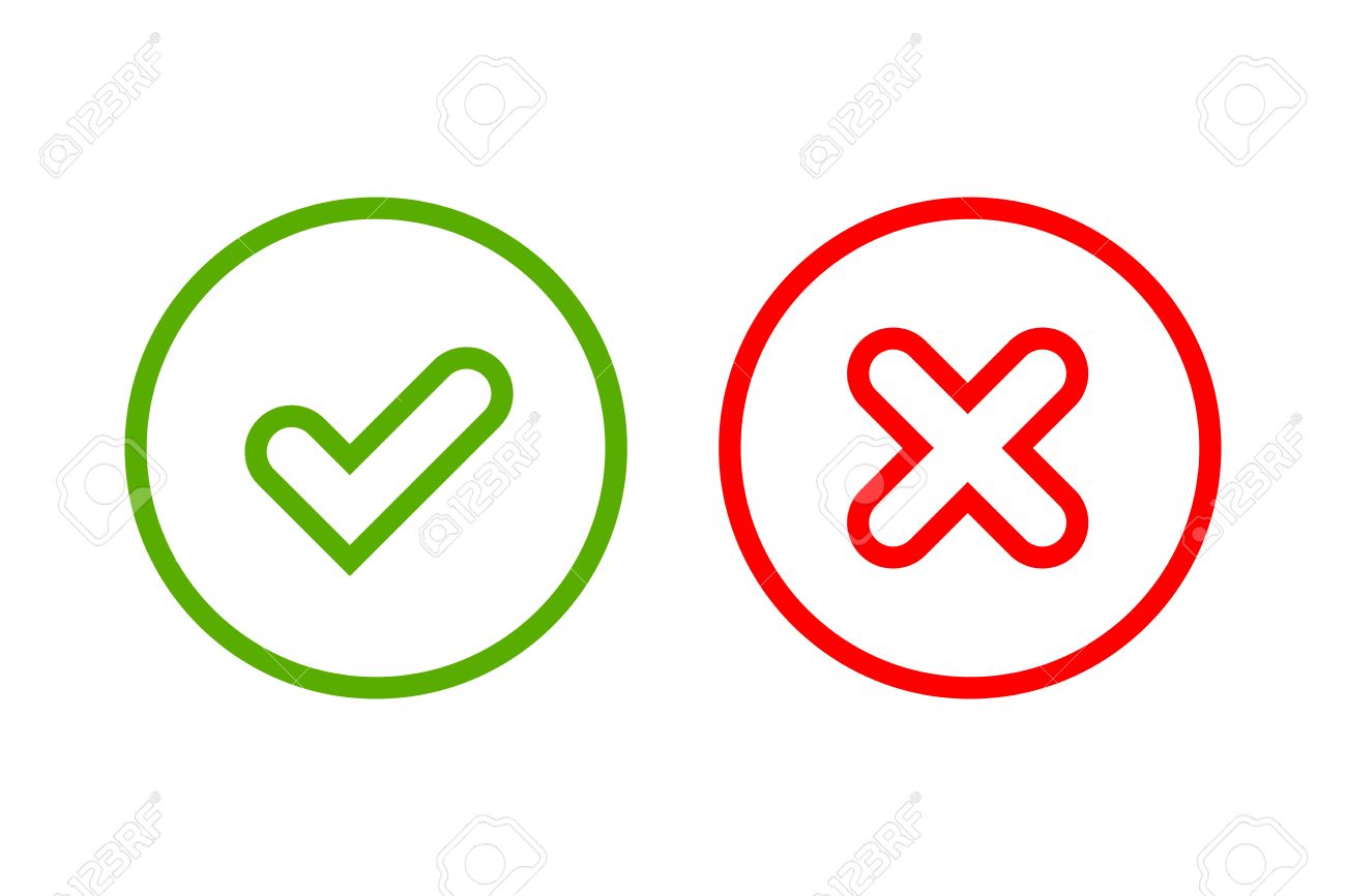 1300x866 Tick And Cross Signs. Green Checkmark Ok And Red X Icons, Isolated