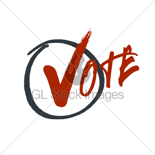 500x500 Vote Typography. Grunge Red Check Mark In Hand Drawn Circ Gl