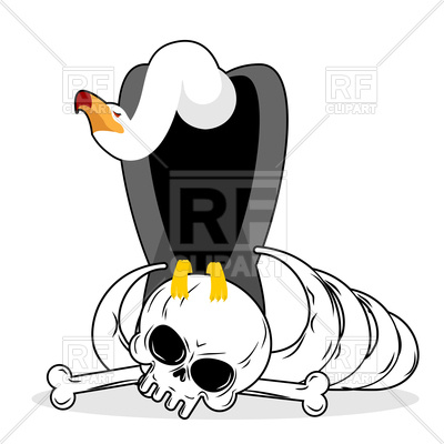 400x400 Vulture And Skull. Carrion Bird And Skeleton. Royalty Free Vector