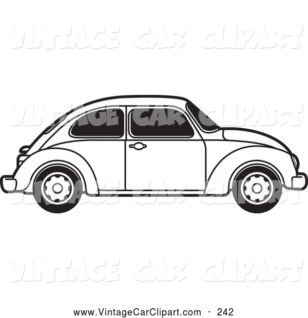 600x620 Clipart Of A Coloring Page Of A Vintage Black And White Vw Beetle