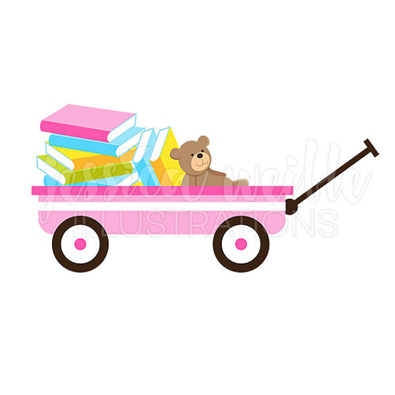 570x570 Pink Wagon Of Books Cute Digital Clipart Book Wagon Clip Art