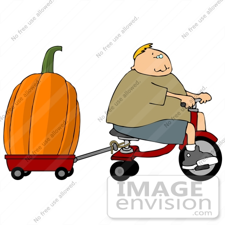 450x450 Boy Hauling A Giant Pumpkin With A Tricycle And Red Wagon Clipart