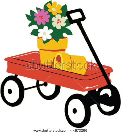 425x470 Wagon With Flowers Clipart