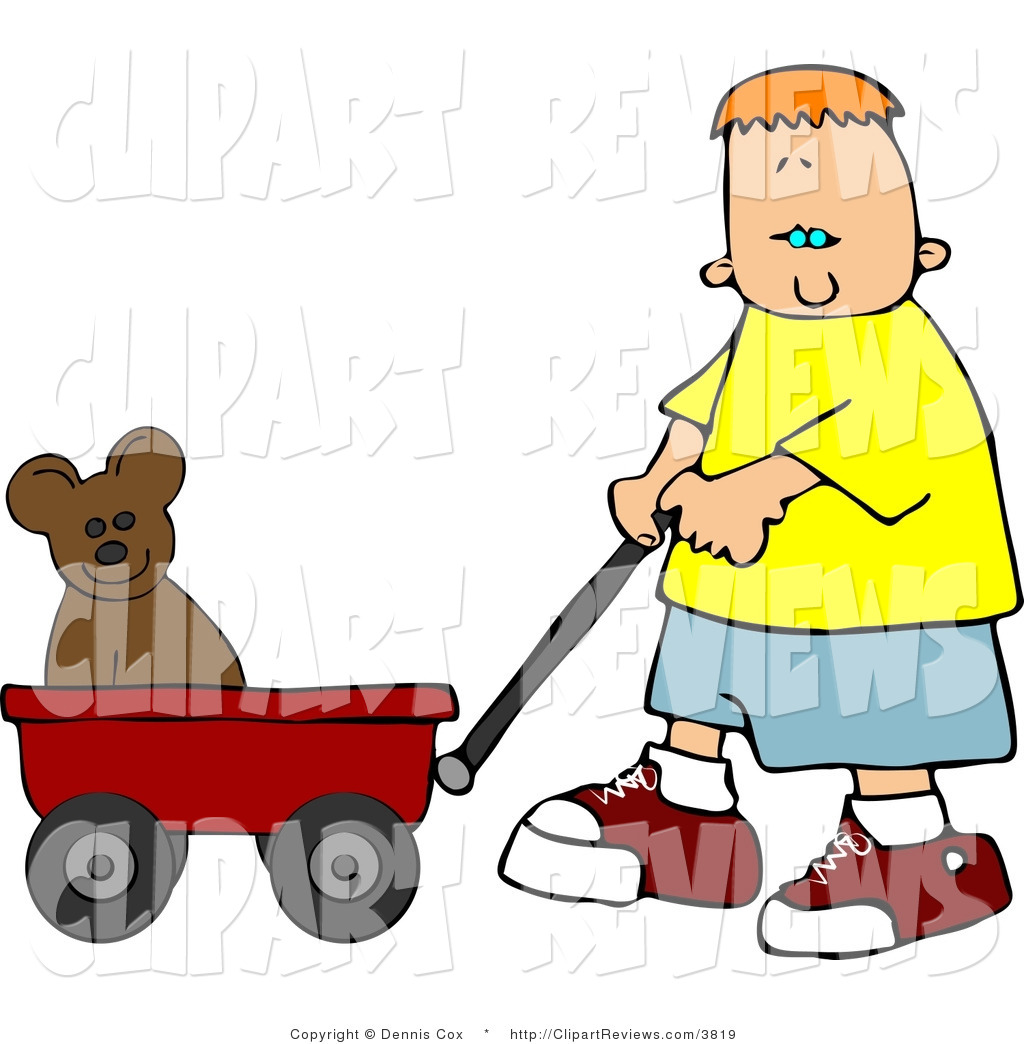 1024x1044 Clip Art Of A Boy Pulling His Stuffed Animal Teddy Bear In A Red
