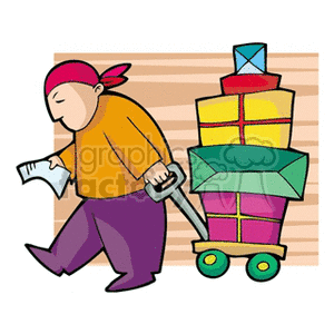 300x300 Royalty Free Cartoon Man Pulling A Wagon Of Packages 159999 Vector