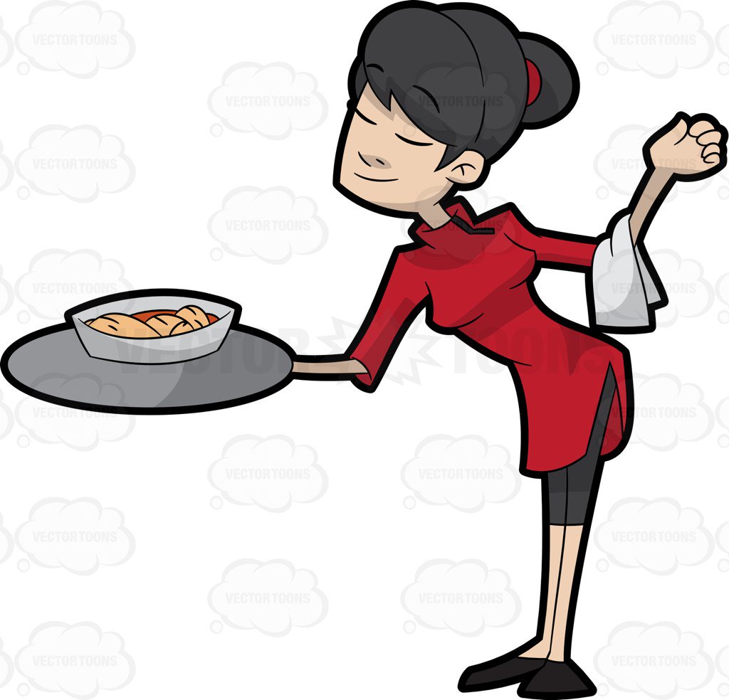 1024x984 A Female Waiter Of A Chinese Restaurant Cartoon Clipart