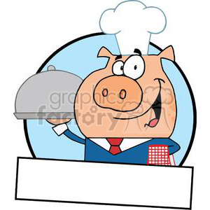 300x300 Royalty Free Bannner Of A Waiter Pig Serving Food On A Platter