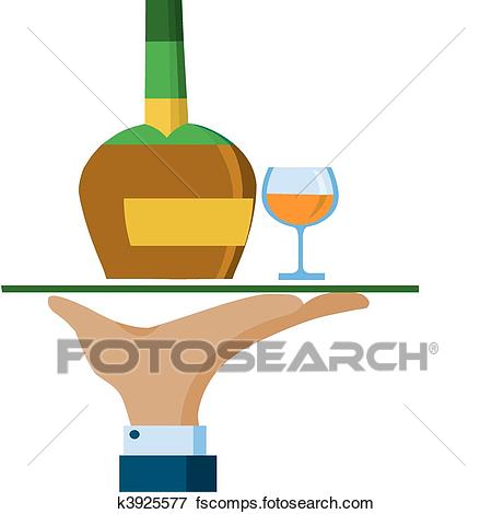 450x470 Clip Art Of Waiter Hand Hold A Serving Tray With Whiskey Bottle