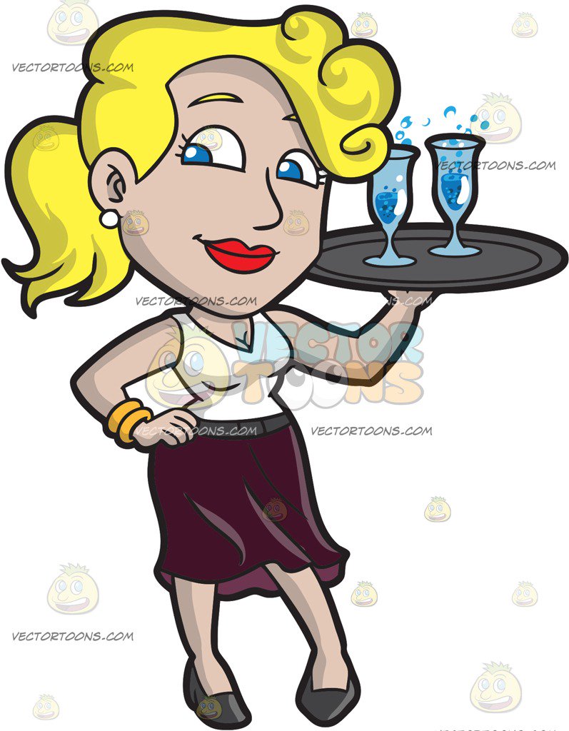 797x1024 A Charming Cocktail Waitress Serving Bubbly Drinks Cartoon Clipart