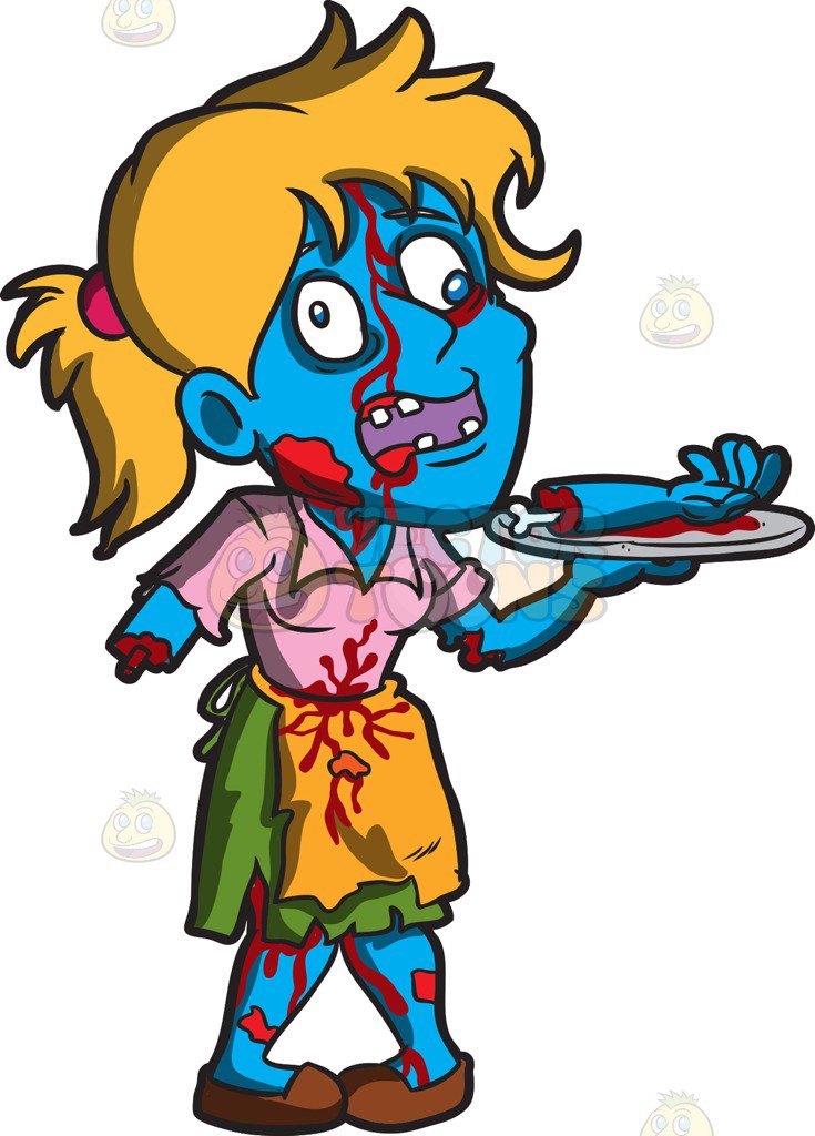 735x1024 A Zombie Waitress Cartoon Clipart
