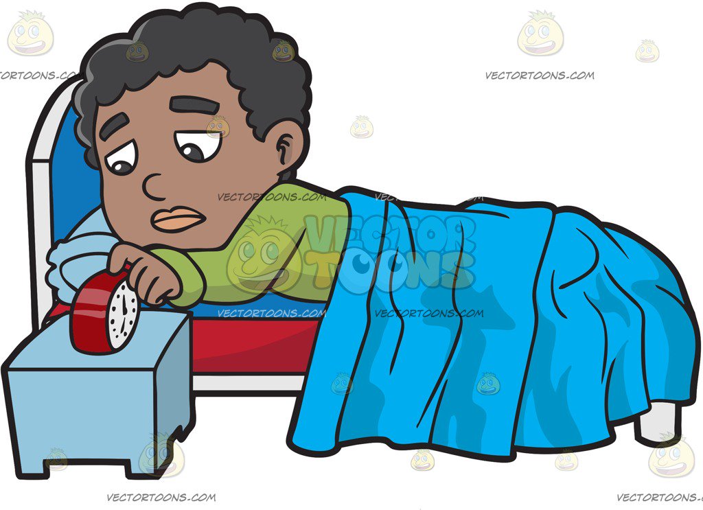 1024x743 A Black Boy Turning Off His Alarm Clock Cartoon Clipart