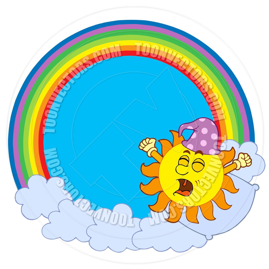 940x940 Cartoon Waking Up Sun In Rainbow Circle By Clairev Toon Vectors