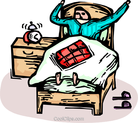 480x427 Man Waking Up In Bed With An Alarm Clock Royalty Free Vector Clip