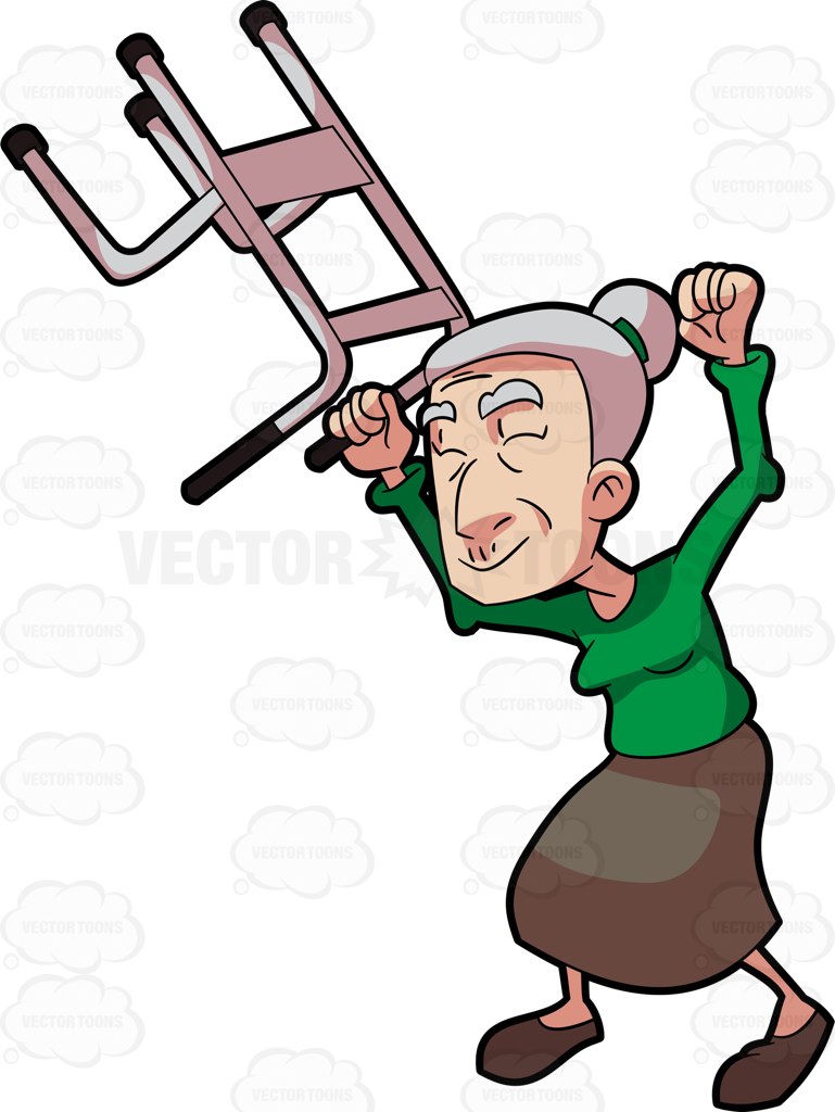 769x1024 A Very Happy Grandma Lifting Her Walker In The Air Cartoon Clipart