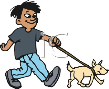 350x286 Clip Art Illustration Of A Young Boy Walking His Dog