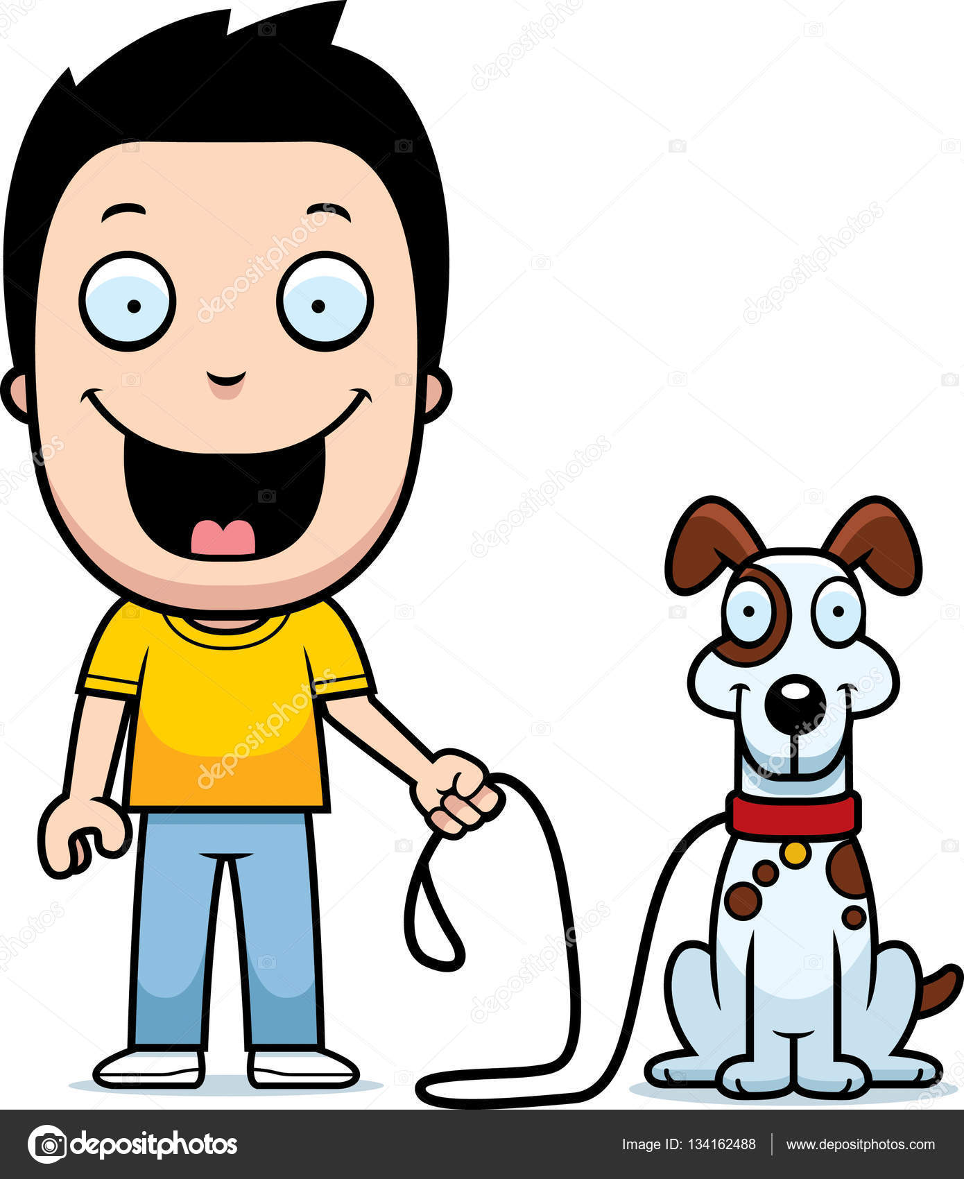 1390x1700 Cartoon Boy Walking Dog Stock Vector Cthoman