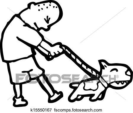 450x383 Clip Art Of Cartoon Man Walking Dog K15550167
