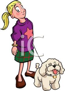 214x300 Girl Out Walking Her Dog Clipart Image
