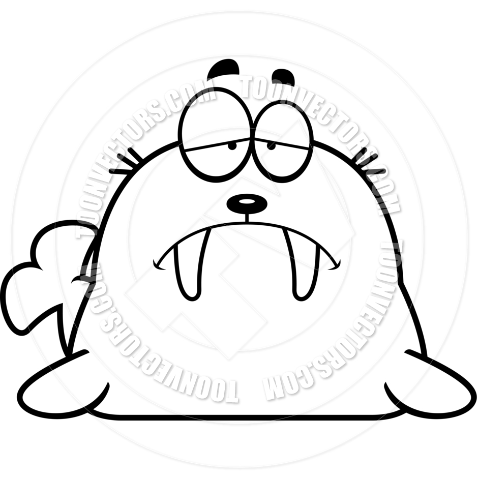 940x940 Cartoon Walrus Sad (Black And White Line Art) By Cory Thoman