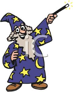 239x300 Smiling Wizard Pointing His Wand Clip Art Image