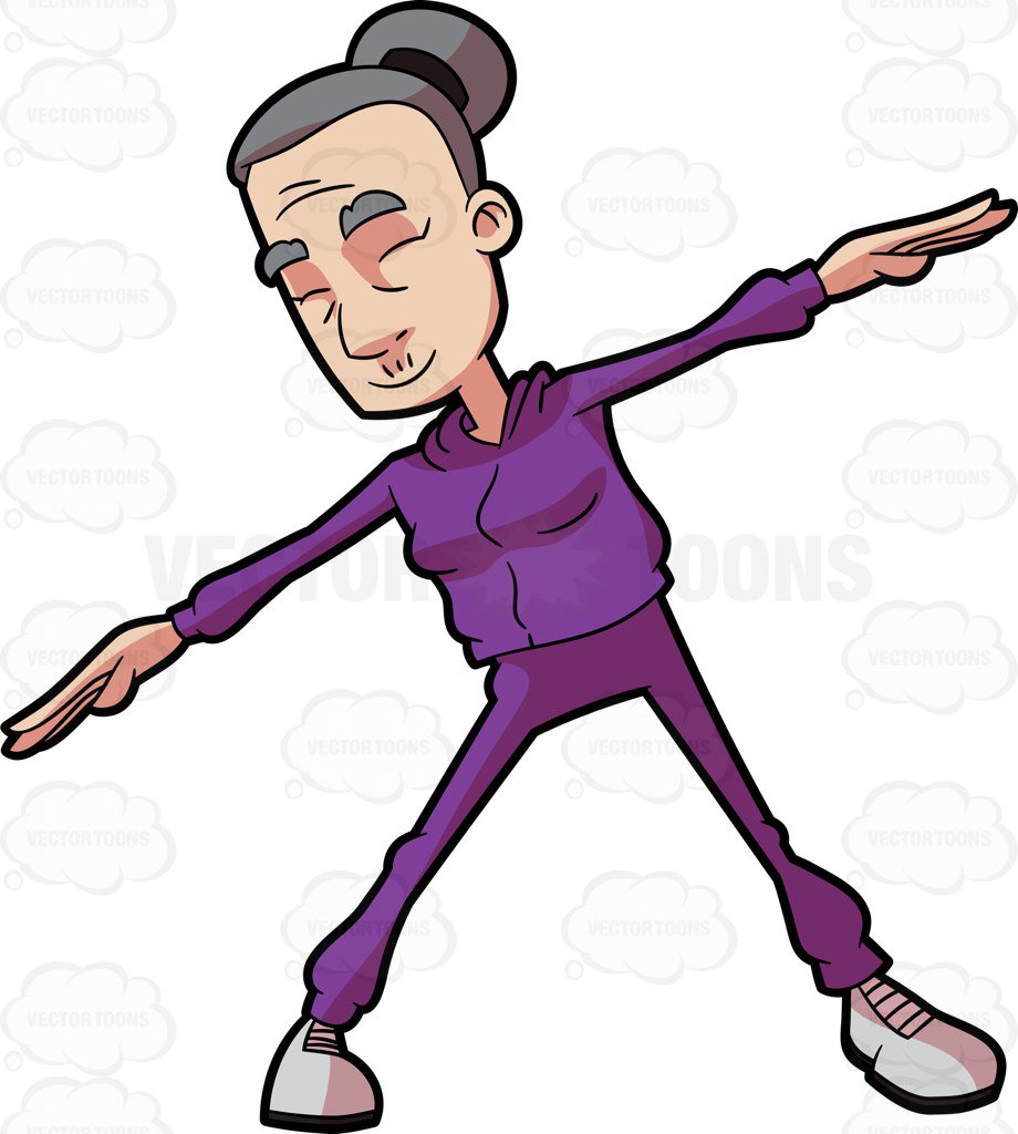 920x1024 A Grandma Stretching Her Arms At An Abandoned Warehouse Cartoon