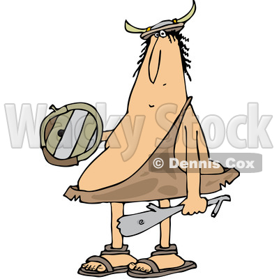 400x400 Of A Cartoon Chubby Caveman Warrior Holding A Club And Shield