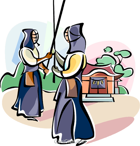 463x480 Japanese Kendo Warriors Royalty Free Vector Clip Art Illustration