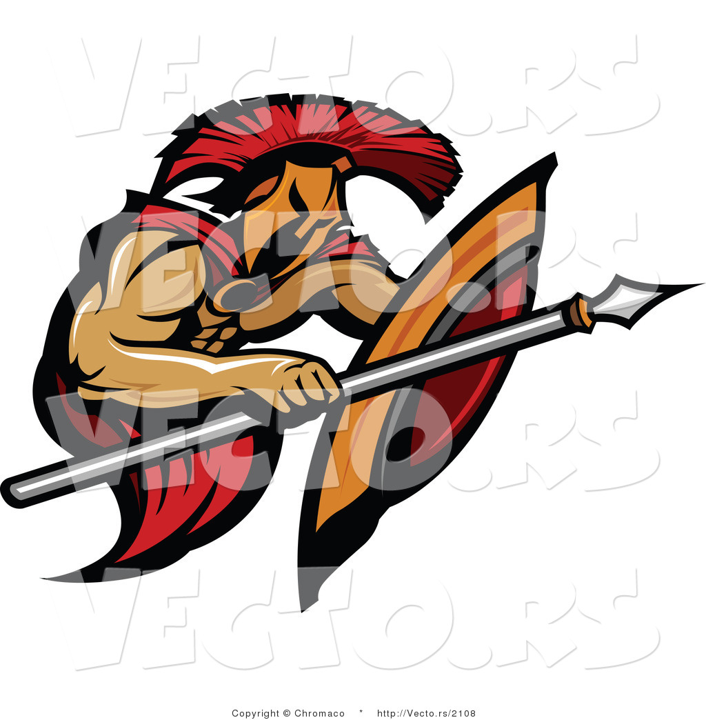 1024x1044 Vector Of A Battling Cartoon Spartan Warrior Using Shield