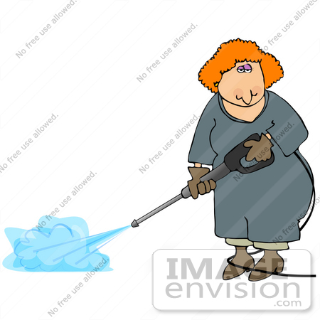 450x450 Red Head Woman Using A Pressure Washer Clipart