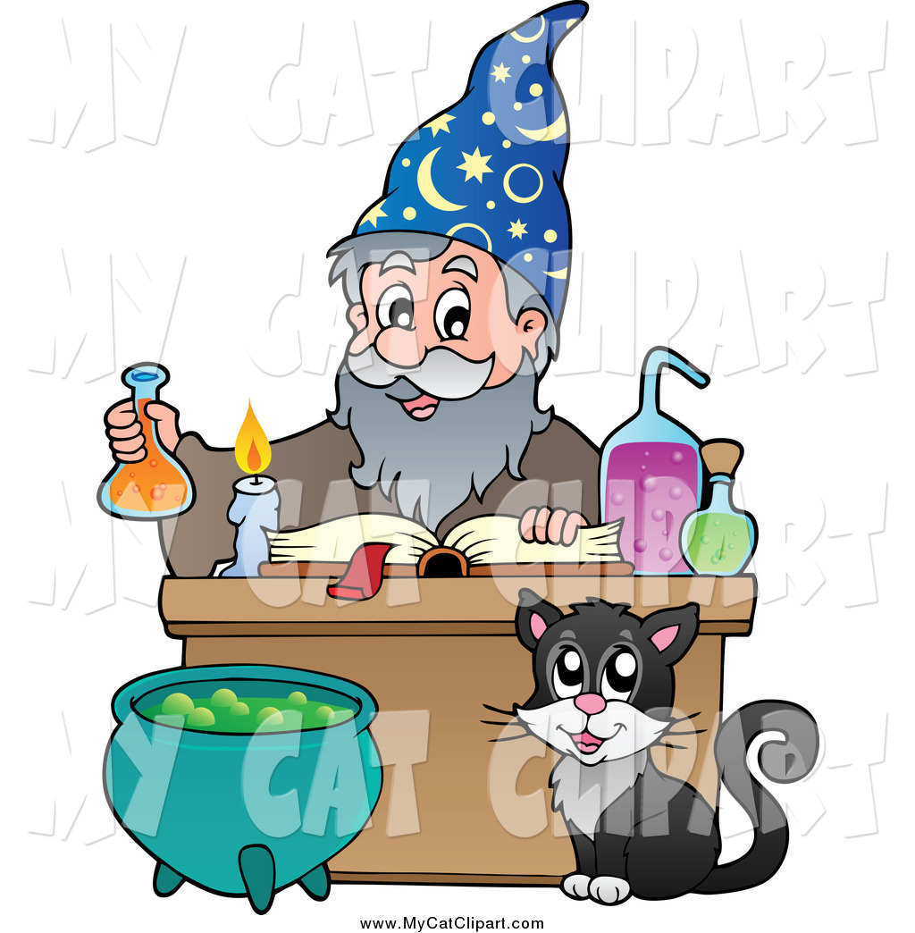 1024x1044 Clip Art Of A Cat Watching A Wizard Make A Spell By Visekart