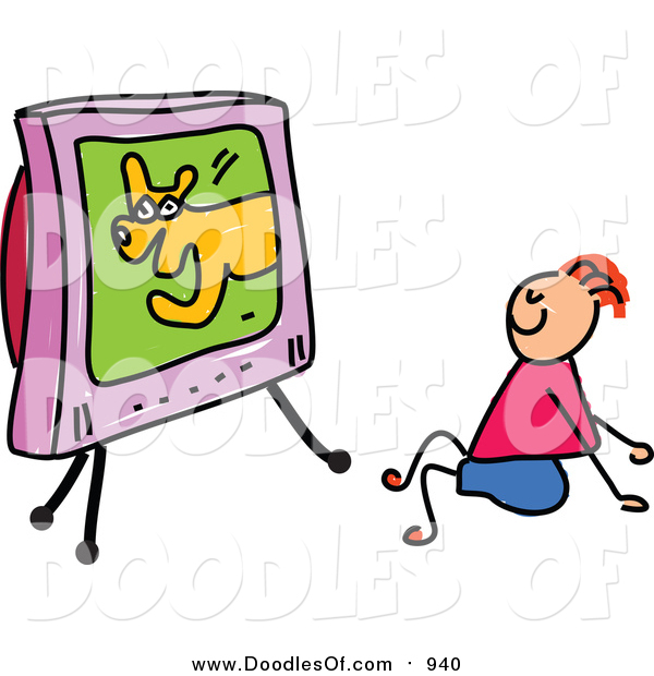 600x620 Vector Clipart Of Doodled Happy Red Haired White Boy Watching