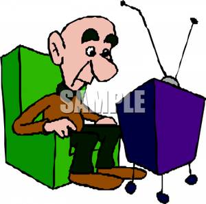 300x298 Art Image An Elderly Bald Man Sitting In A Chair Watching Tv
