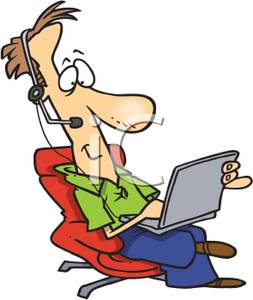 253x300 Colorful Cartoon Of A Man Watching A Movie On His Laptop