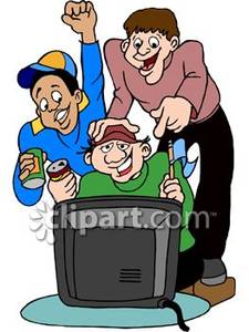 225x300 Male Sports Fans Watching A Game On Television Royalty Free