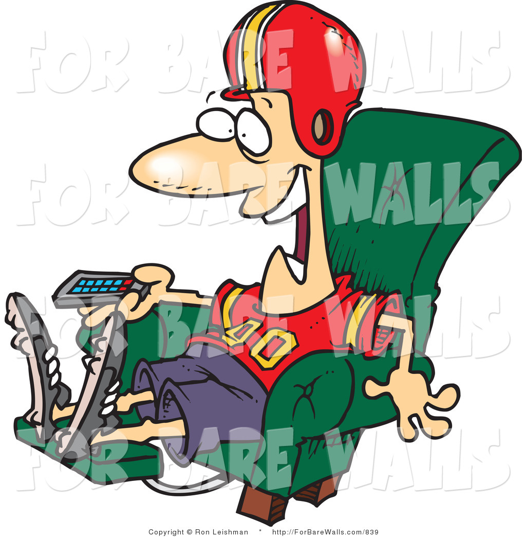 1024x1044 Printable Illustration Of A Football Fan Watching The Game On Tv